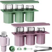 Forma di cubetto di ghiaccio, 2 pezzi, per thermobecher, 3 celle, forma di cubetto di ghiaccio, silicone, BPA-free, forma di cubetto di ghiaccio in silicone con coperchio, forma di cubetto di ghiaccio per becher da 100 ml, verde/blu