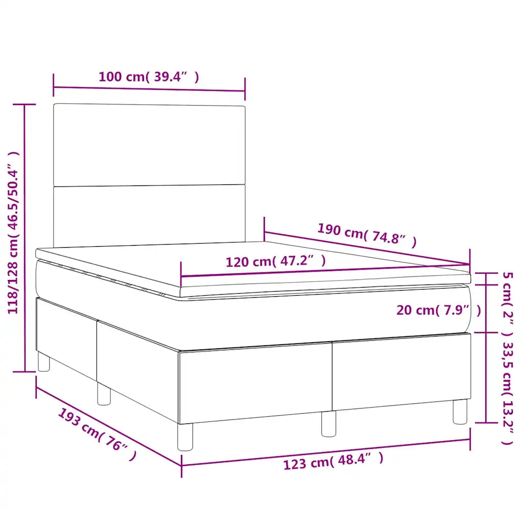 Letto a Molle con Materasso e LED Nero 120x190 cm in Tessuto