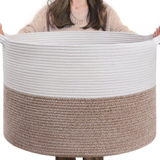 Wastino XXL grande contenitore, contenitore di stoccaggio, contenitore per bambino, contenitore per bambino, grande contenitore per albero di Natale, contenitore per coperte, 55x35cm, bianco e marrone