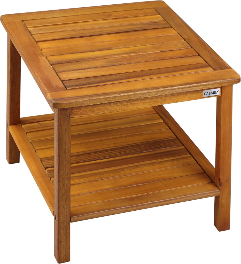 ® Tavolino da Giardino 45x45x45cm Portata 80kg 2 Ripiani Tavolo da Balcone Tavolo da Caffè Tavolo Piccolo Legno Acacia Tavolino estreno Legno