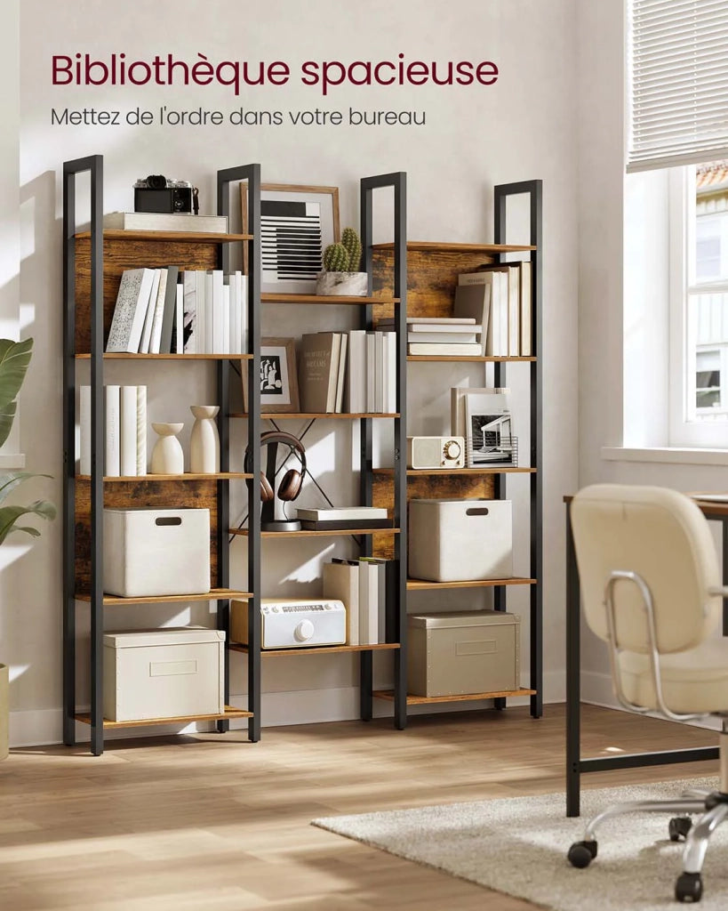 Libreria/mobile contenitore in stile industriale con struttura in metallo e 14 scomparti adatta per soggiorno o ufficio 158 x 24 x 166 cm marrone 12_0004259