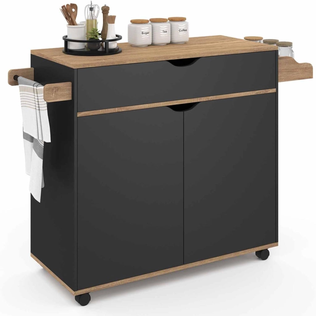 COSY XXL L.90 CM Aparador de cocina con cajón negro y estantes estilo haya
