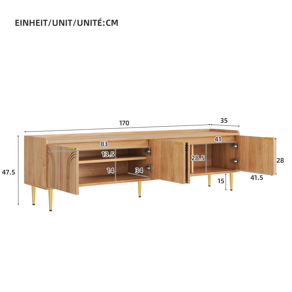 OKWISH Mobile TV con Ante, Passacavi, Stile Moderno per Soggiorno, in MDF, Naturale, 170 x 35 x 47.5 cm