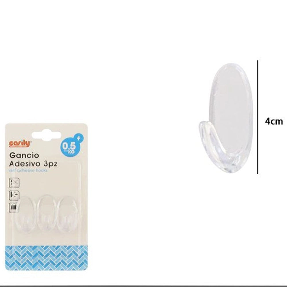 Trade Shop - Set 3pz Ganci Appendini Adesivi Trasparenti Parete Casa Attaccapanni Ovali 87014 -