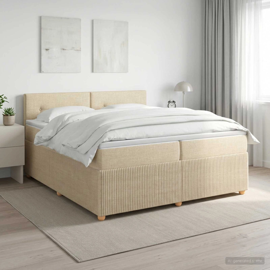Letto box spring con materasso Crema 200 x 200 cm Tessuto 3451550