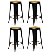 IDMarket - Set di 4 sgabelli da bar LENY in metallo nero opaco impilabili con sedile in legno