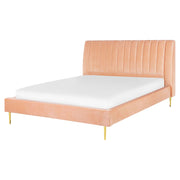 Letto imbottito velluto pesca e oro rete a doghe testiera alta 160 x 200 cm testata alta design retrò