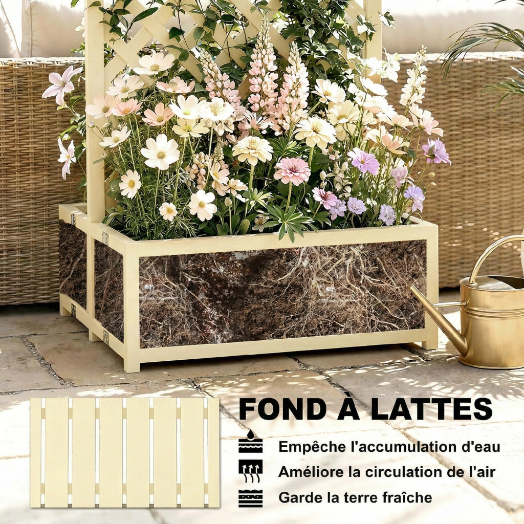 Jardiniere con griglia per piante rampicanti ¨C zephmum ¨C legno, pieghevole, 73x70x170 cm, naturale
