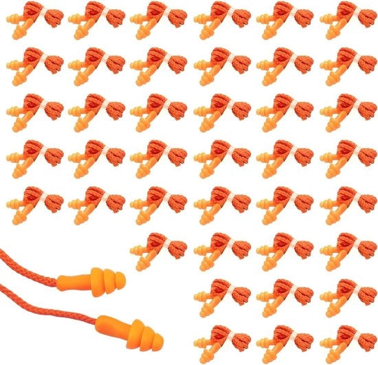 Orecchini di silicone ricaricabili (40 paia), con cavo - Protezione uditiva, riduzione rumore, adulti, bambini, sonno, studio, russamento, nuoto