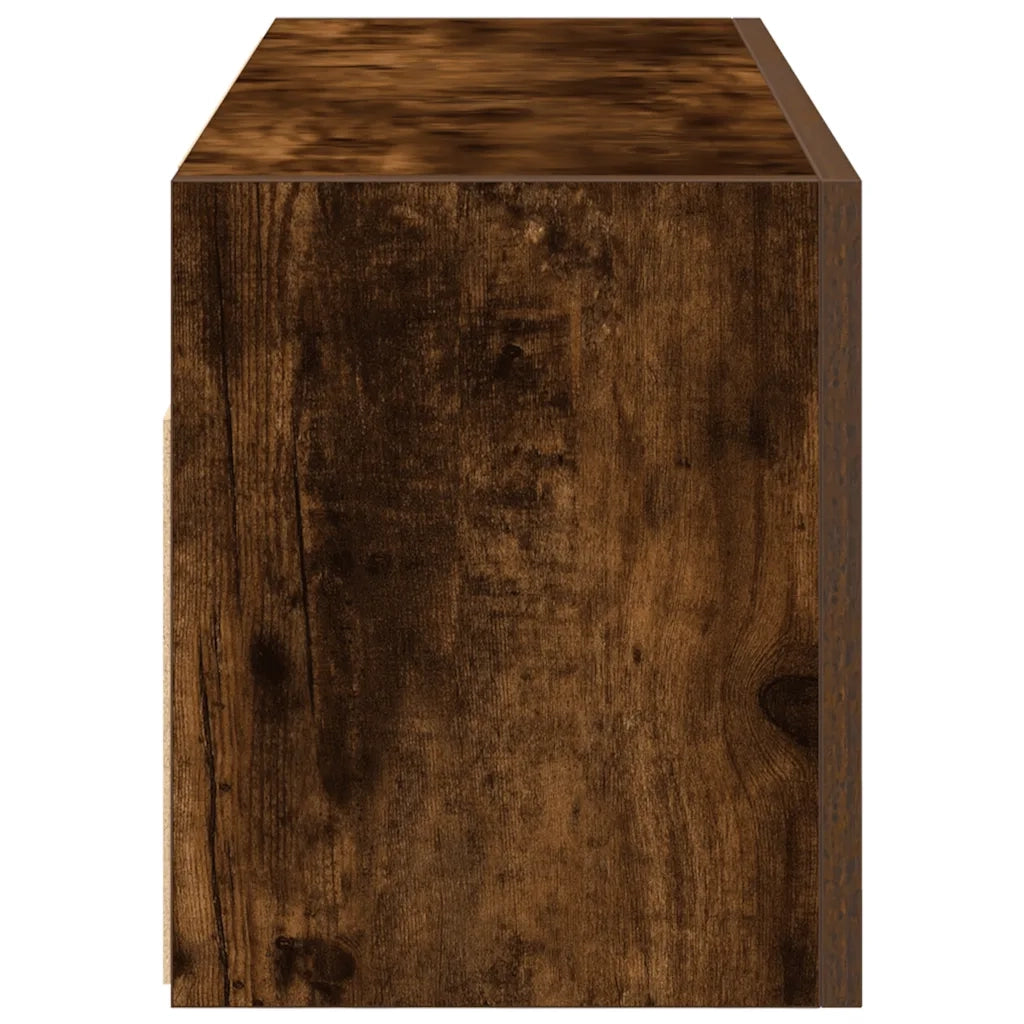 Mobiletto da bagno a parete pratico e multifunzionale 80 x 25 x 30 cm in legno composito finitura rovere affumicato 02_0051273