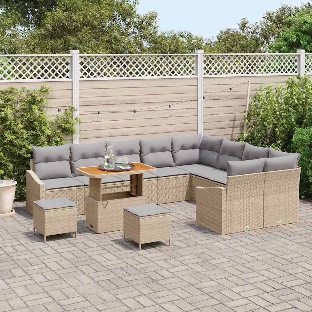 Set Divano da Giardino con cuscino 12 pcs Beige polyrattan
