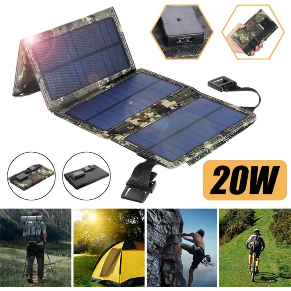 Trade Shop - Pannello Solare Pieghevole 20w Caricabatterie Telefono Campeggio Trekking Usb 5v -