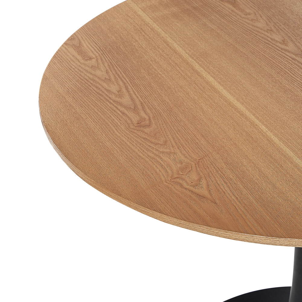 Tavolo da pranzo in legno chiaro con piano in MDF Nero base in metallo tavolo da cucina rotondo industriale da 90 cm