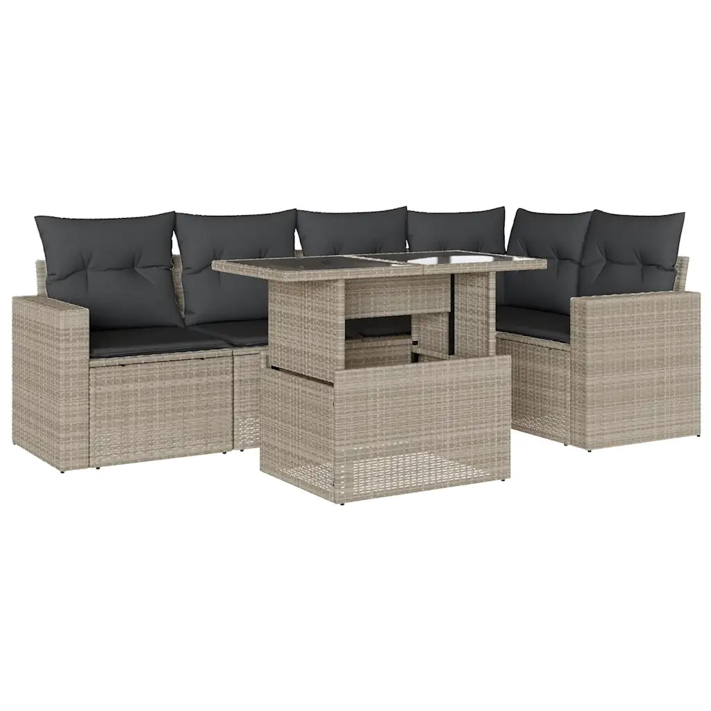 Set Divano da Giardino 6pz con Cuscini Grigio Chiaro Polyrattan