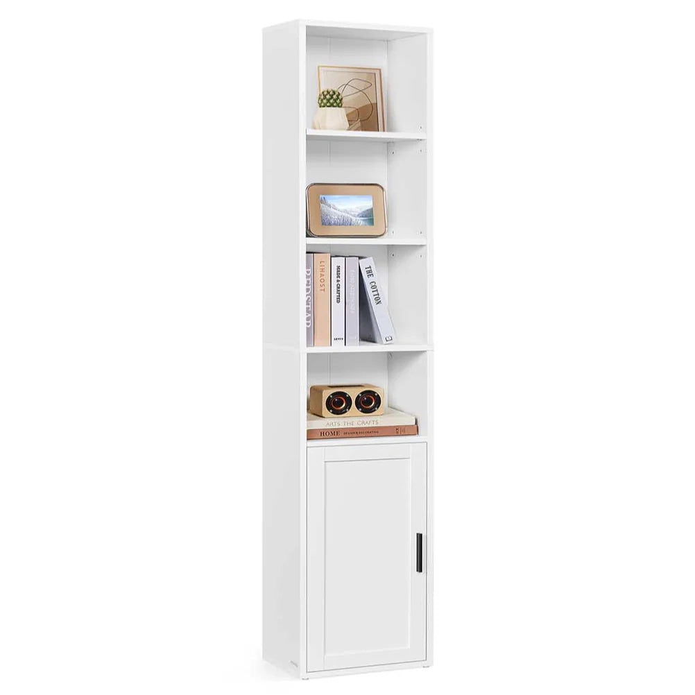 Libreria alta a 6 ripiani con anta vano contenitore aperto 24 x 318 x 175 cm per soggiorno ufficio sala da pranzo bianco 12_0005283