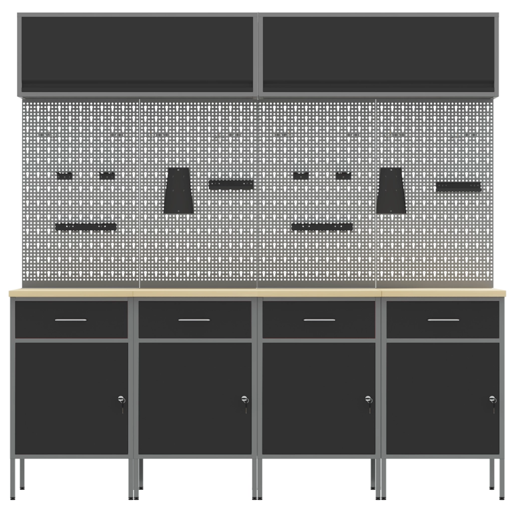 Sets di armadietti da lavoro e pegboard da 10 pezzi  in MDF e metallo neri