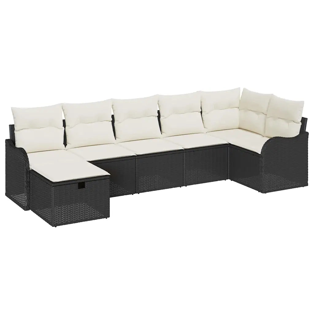Set Divano da Giardino con cuscino 7 pcs Nero Poly Rattan