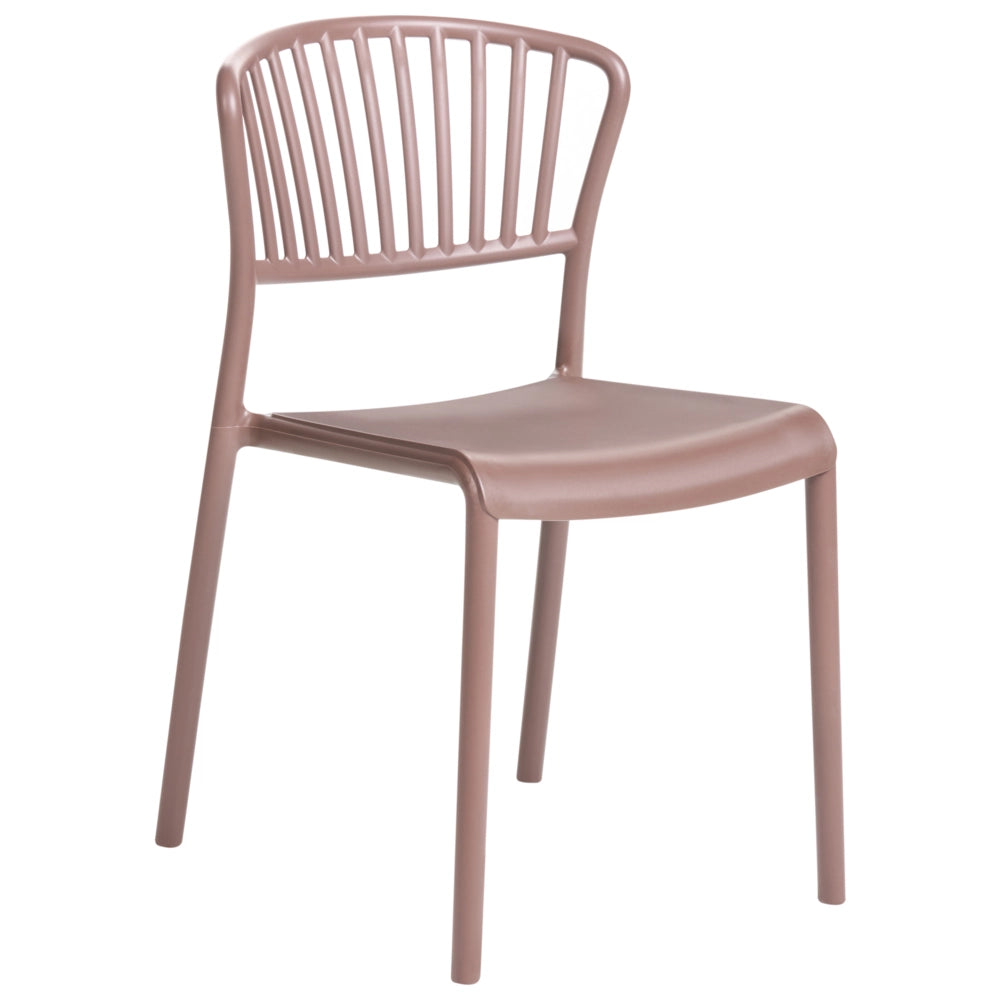 Set di 4 sedie da pranzo in plastica marrone per interni ed esterni impilabili in stile minimalista