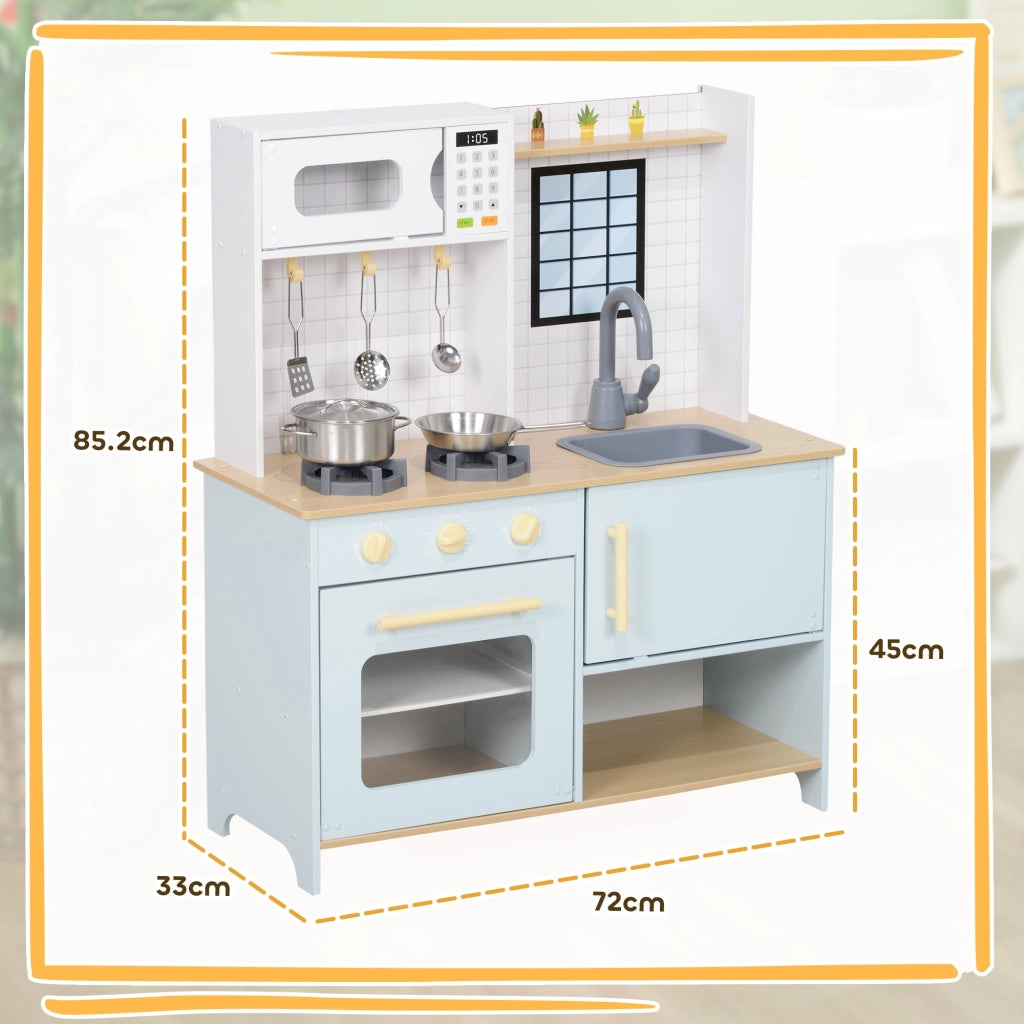 Cucina Giocattolo per Bambini con Fornelli e Armadietti 72x33x85,2 cm in Legno e PP Blu e Bianco