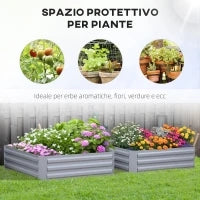 Set di 2 Letti per Orto Rialzati con Fondo Aperto per Piante e Ortaggi, in Acciaio, 100x100x30 cm, Grigio