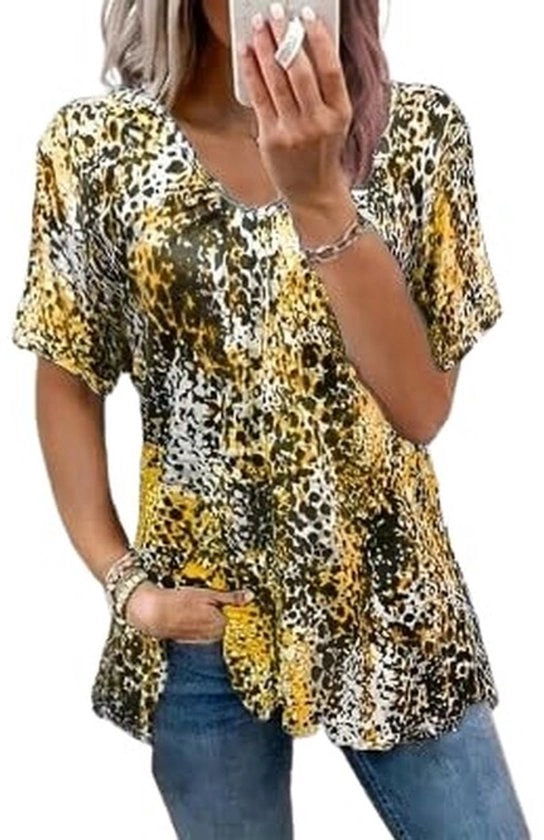 T-shirt con collo V - Maniche a sbuffo - Cappuccio fiorito - Maglie corte - Maglietta estiva - Materiale respirante - Ideale per tempo libero