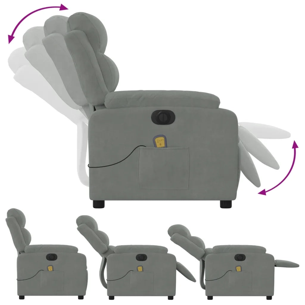 Poltrona | Sedia Relax Elettrica Massaggi Reclinabile Grigio Chiaro Velluto