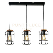 Vision 3Lt Bar Pendant - Metallo nero opaco e legno