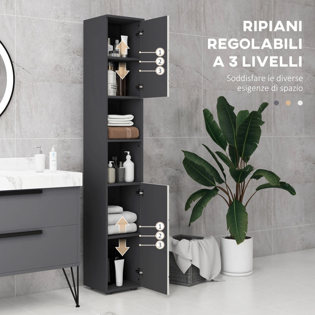 Colonna Bagno in Truciolato con Ripiani e Armadietti ¨C Zephmum ¨C 30x30x183 cm Grigio