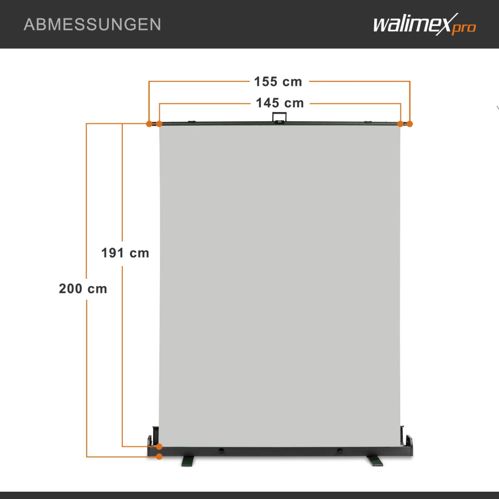 Fondale fotografico roll-up grigio 155x200, sfondo portatile con scatola di trasporto per fotoshooting, sistema autoportante, telo ingualcibile per studio fotografico