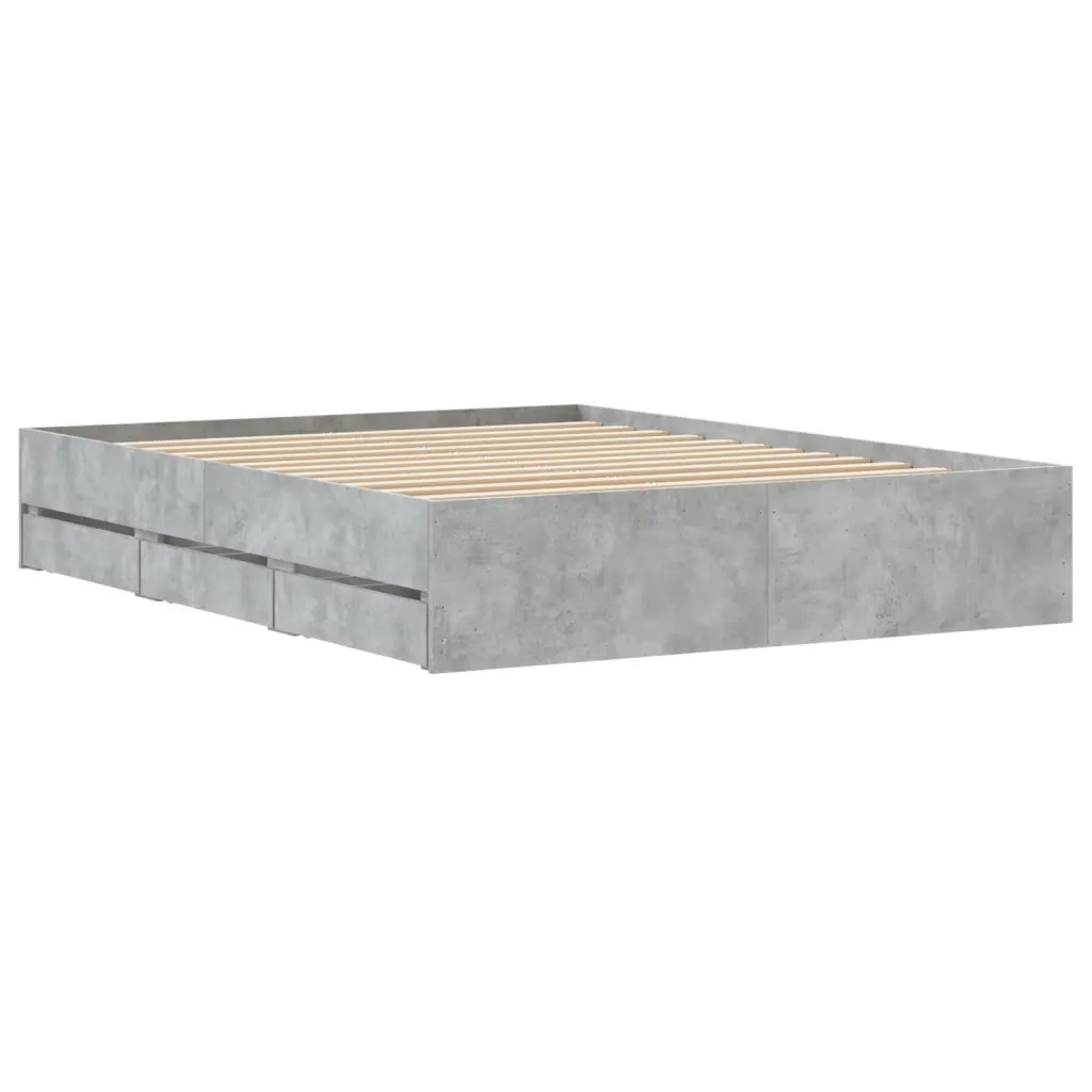 Letto matrimoniale | Letto per adulti | Giroletto Cassetti Grigio Cemento 140x190 cm Legno Multistrato