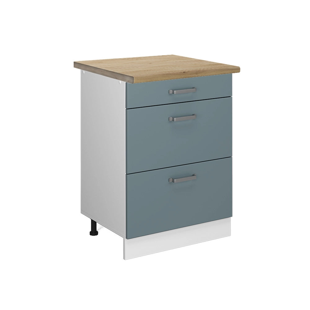 Vicco Mobiletto base per cucina Grigio-blu 60 cm con cassetti, PL Rovere