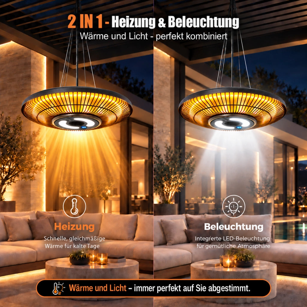 ZMH Riscaldatore A Infrarossi Riscaldatore Da Soffitto Per Esterno 2000 Watt Con Luce Per Terrazza Montaggio A Soffitto