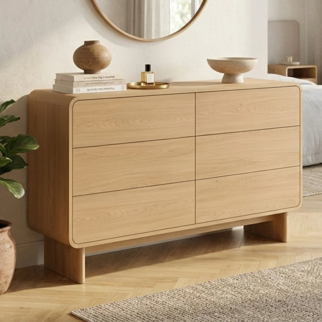 IDMarket - CAPUCINE Cassettone a 6 cassetti da 110 cm, design faggio arrotondato