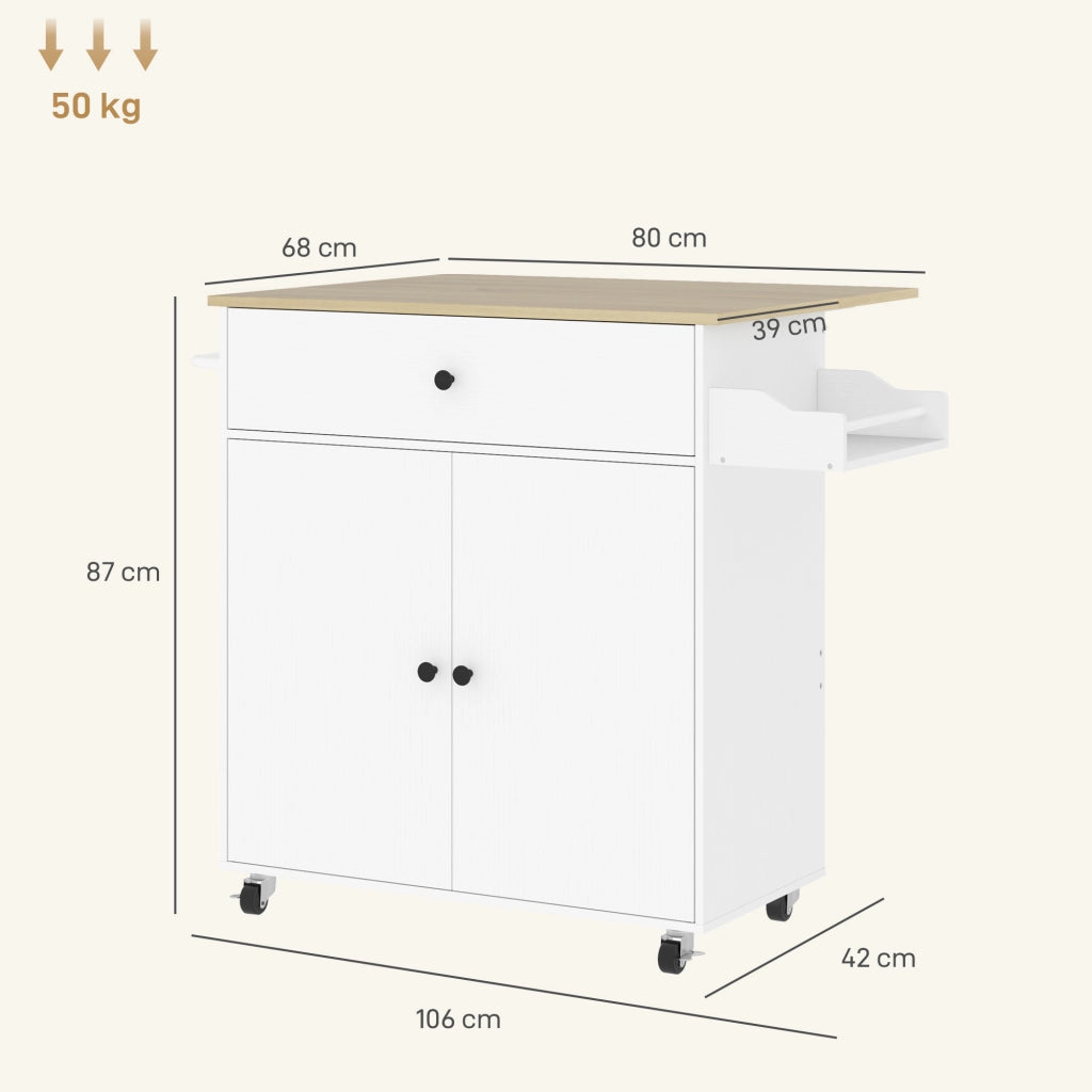 Carrello da Cucina Piano a Ribalta Isola Multiuso con Portaspezie e Portasciugamani 106x42x87 cm Rivestimento in