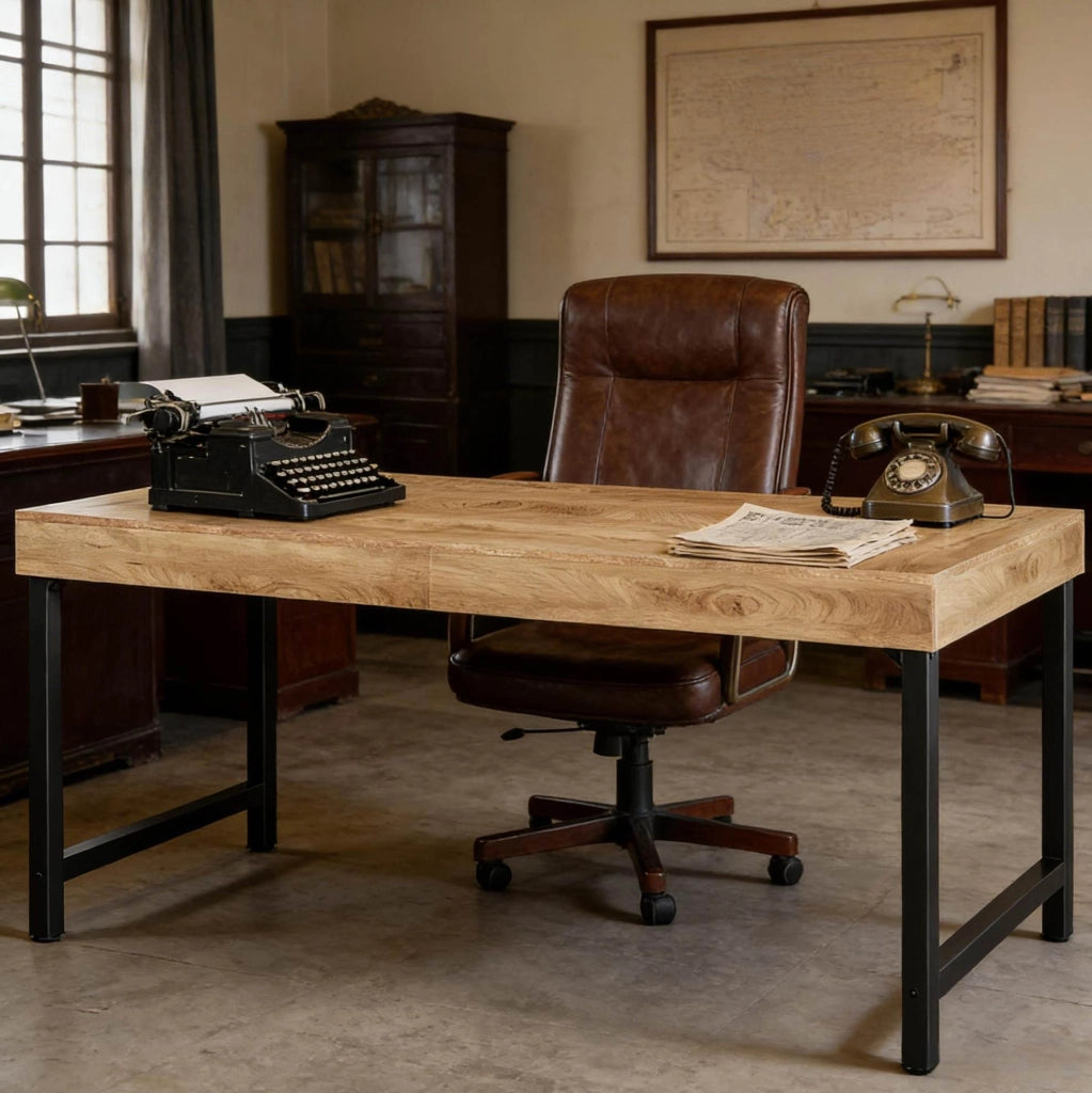 Scrivania da ufficio 140x70x76 cm in MDF nero e marrone stile rustico per smart working