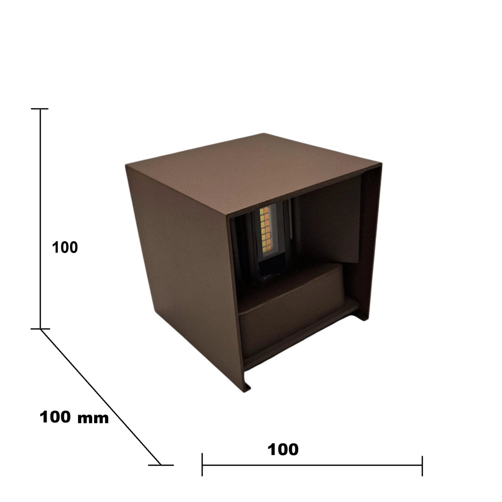 Applique LED 12W CCT per esterni IP65 colore marrone ruggine cubo up & down doppia luce regolabile lampada da parete