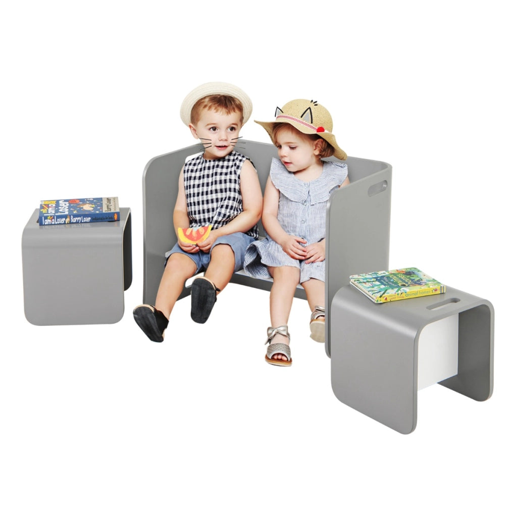 Set tavolo e sedie in legno di faggio per bambini, Set multiuso con tavola spessa e superficie liscia Grigio-Tavoli e sedie