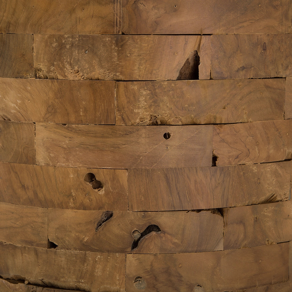 Comodino con cilindrico in stile rustico in legno di teak moderno