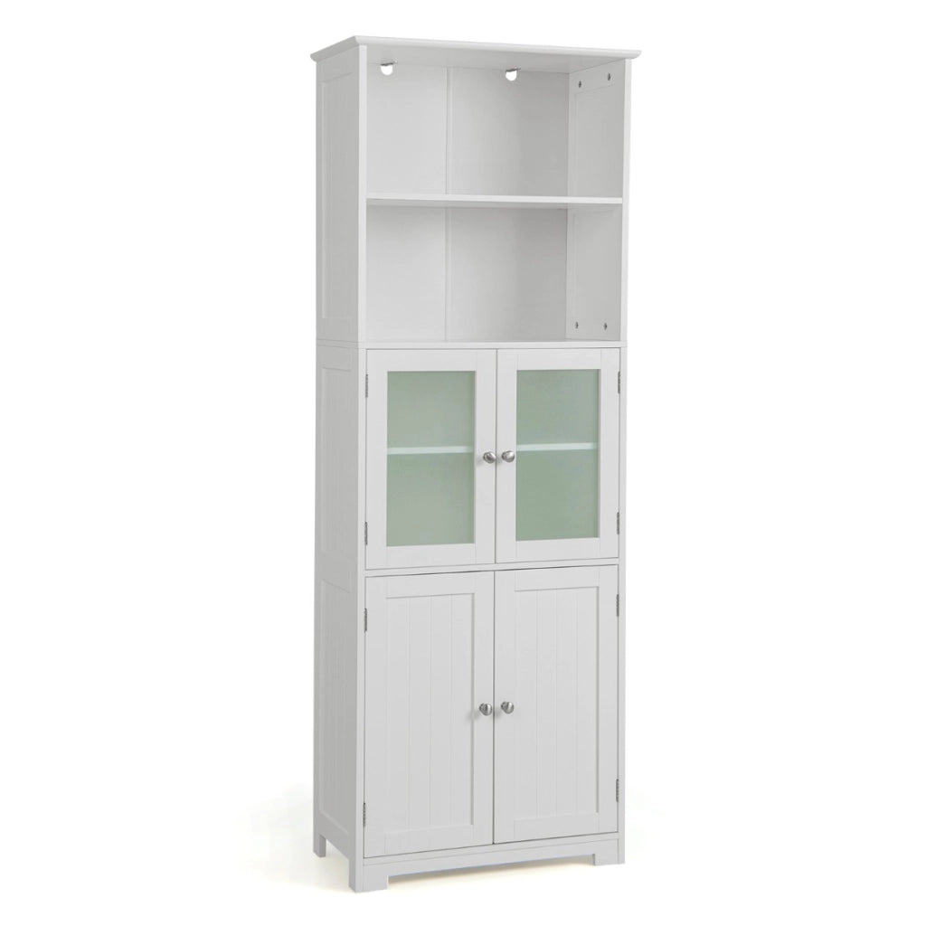 Armadio 163cm con 2 armadietti scomparti aperti ripiani regolabili ante in vetro-Buffet Organizzatore da pavimento Bianco