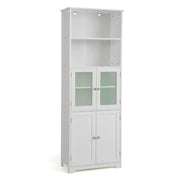 Armadio 163cm con 2 armadietti scomparti aperti ripiani regolabili ante in vetro-Buffet Organizzatore da pavimento Bianco