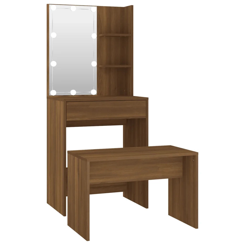 Set Tavolo da Toeletta con LED Rovere Marrone Legno Multistrato cod mxl 65516