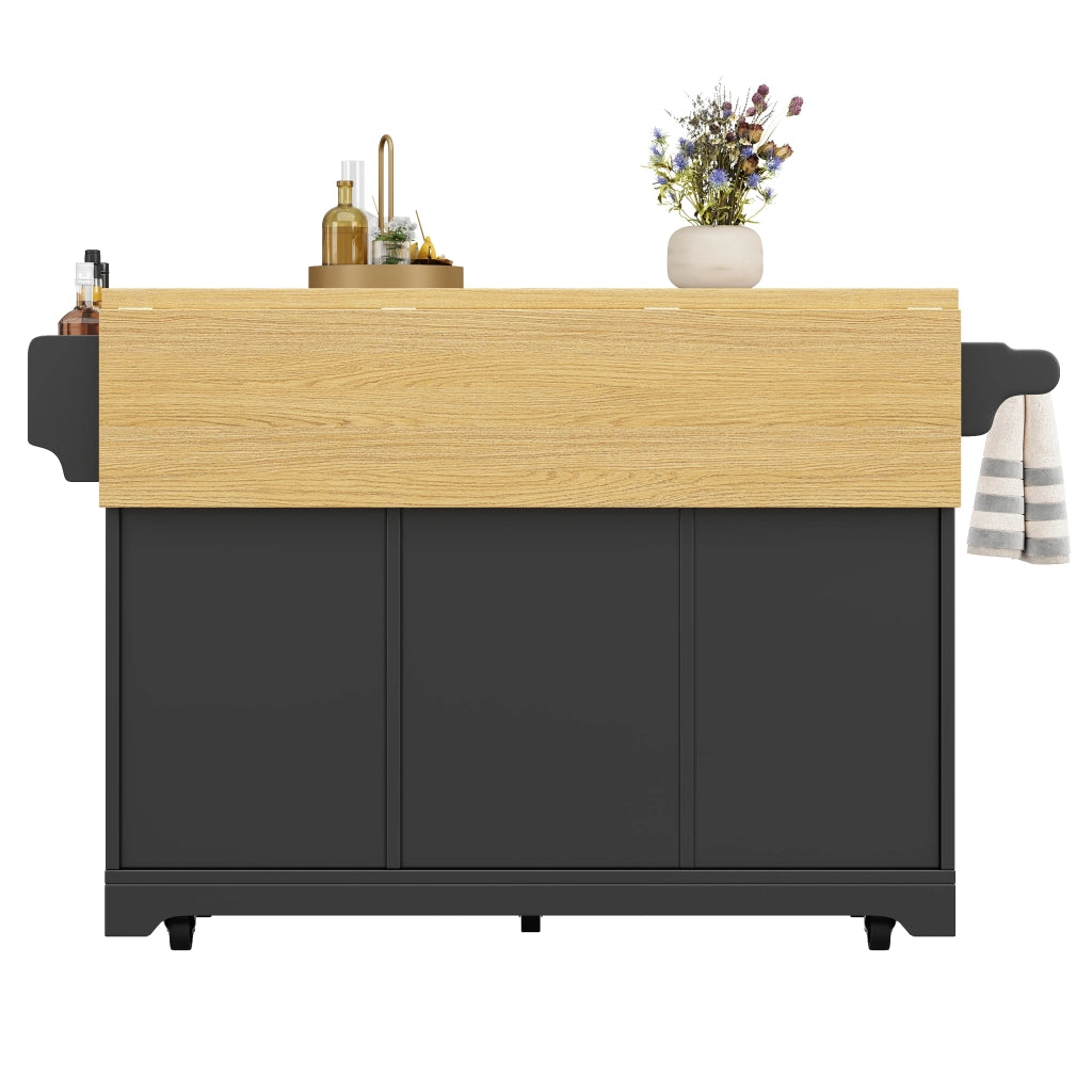 Isola da cucina 120x40(80)x95 cm con piani ribaltabili e ruote in MDF nera