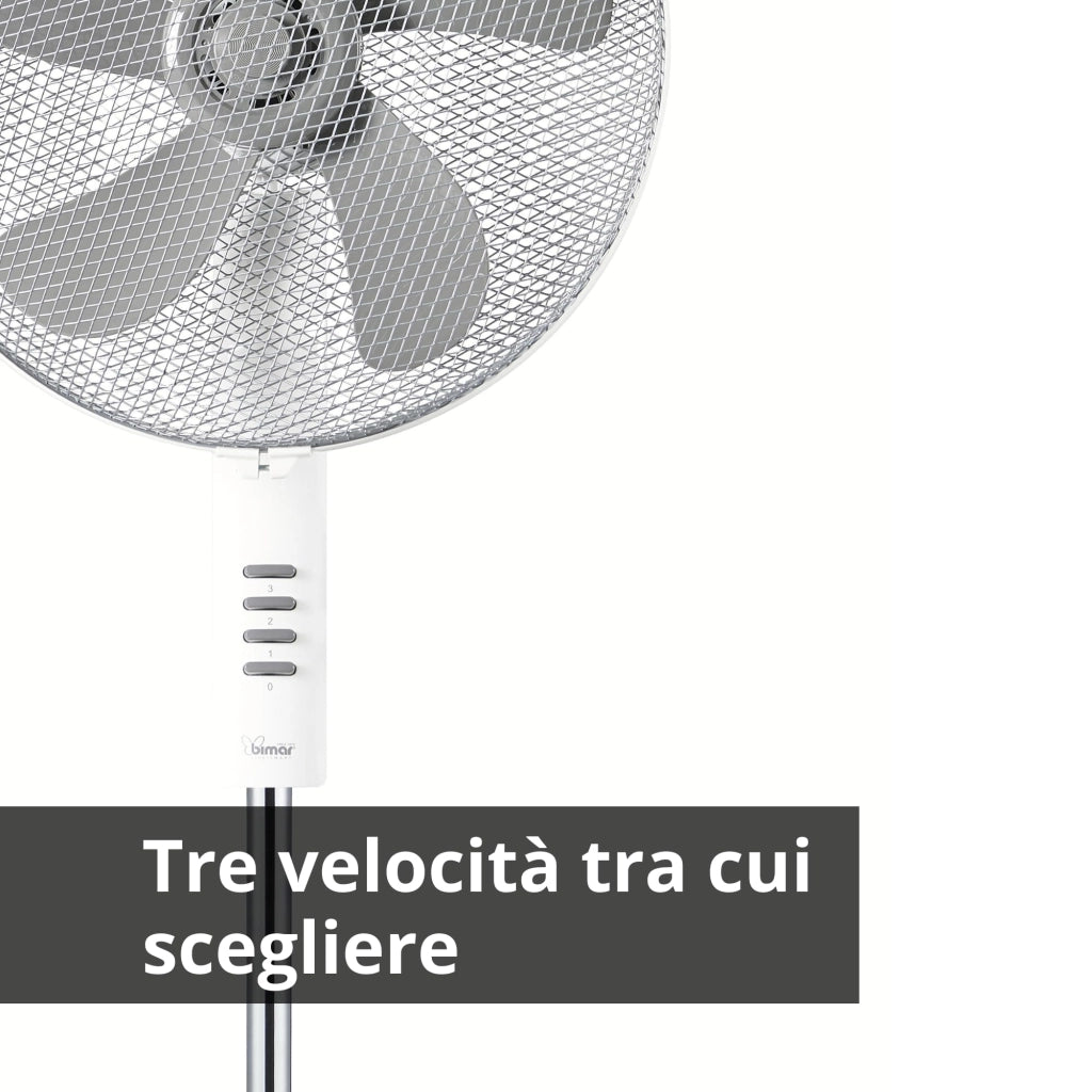 Bimar INB-VP433R Ventilatore a Piantana 40 cm con Base Tonda e 55W, 5 Pale ad Alta Efficienza, 3 Velocità, Oscillazione 90°, Altezza Regolabile 139cm