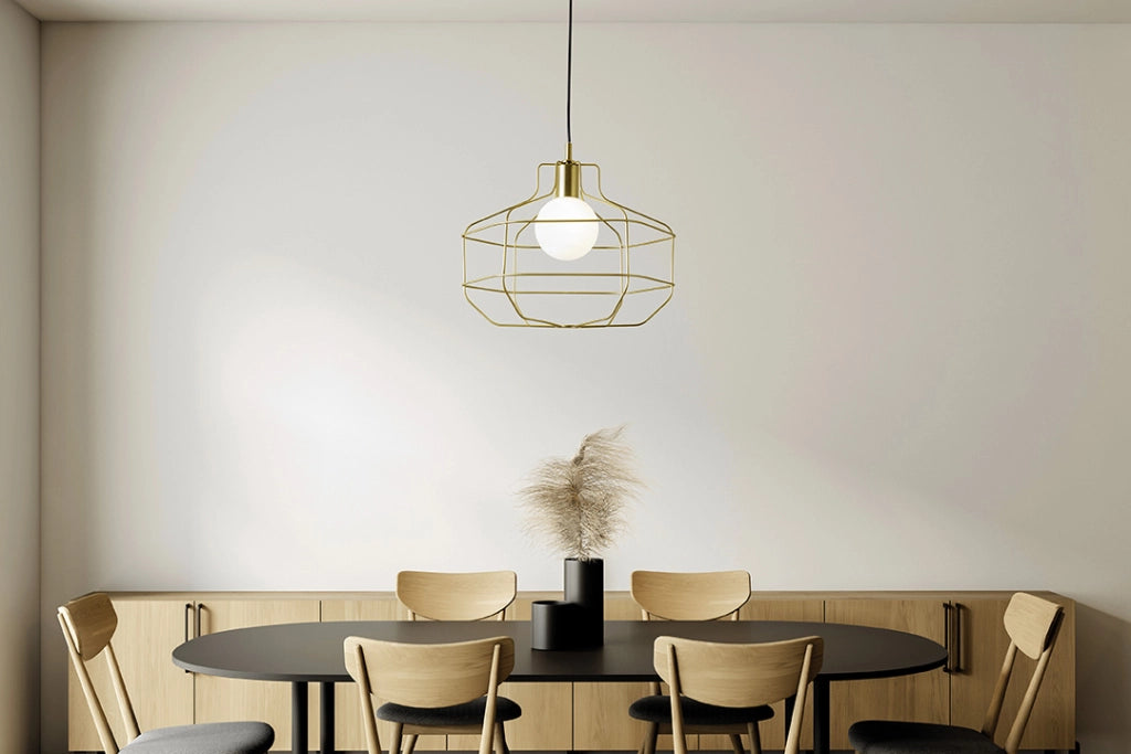 WIRE SOSPENSIONE GABBIA 1 LUCE ORO VETRO OPALINO ATTACCO G9