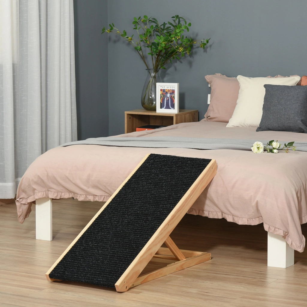 Rampa per animali pieghevole e regolabile in altezza con superficie antiscivolo in legno di pino nero 90 × 40 × 61 cm