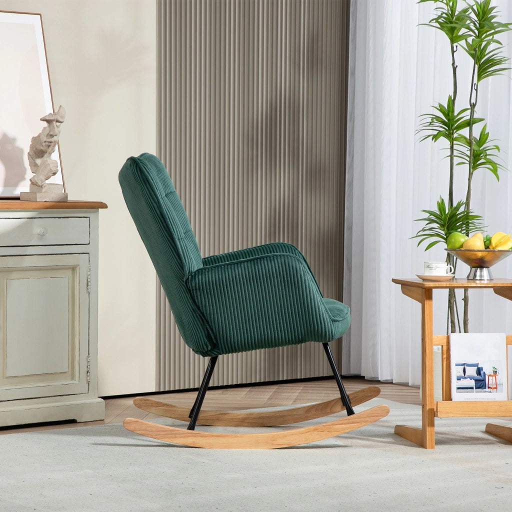Poltrona a Dondolo ¨C Zephmum ¨C Tessuto Verde Scuro, Legno di Faggio, 120 kg
