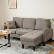 Divano angolare a L con chaise longue - Zephmum- 3 posti, 166x118x77 cm, Tessuto lino-cotone traspirante