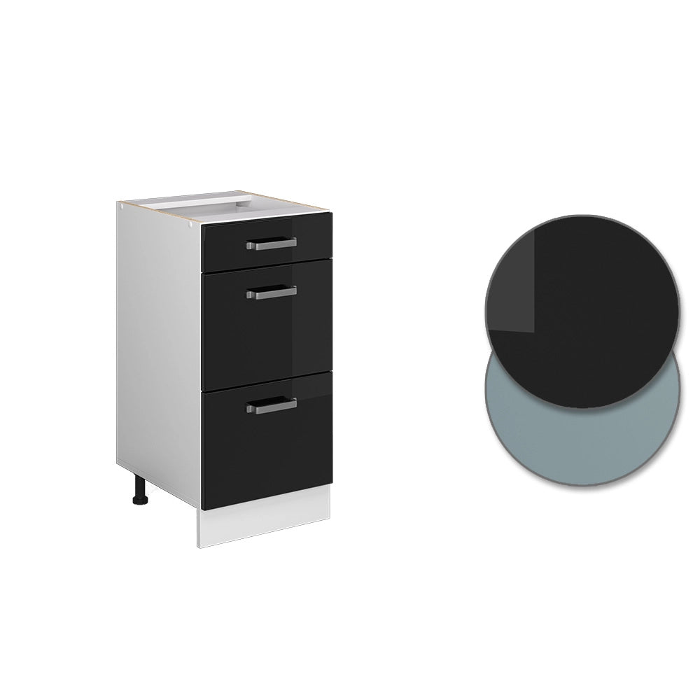 Vicco Mobiletto base per cucina Nero lucido 40 cm con cassetti, senza piano di lavoro