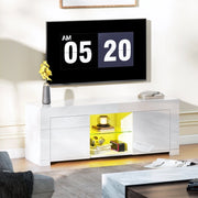 Mobile porta TV con LED RGB 2 ante 2 vani aperti e ripiano in vetro moderno per soggiorno bianco 120 × 34 × 45 cm