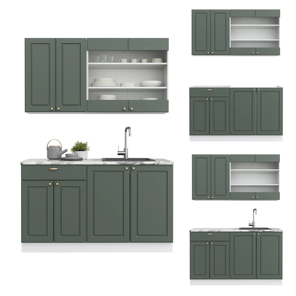 Cucina completa Fame-Line Verde-oro rustico/Bianco 140 cm, PL Rovere Vicco
